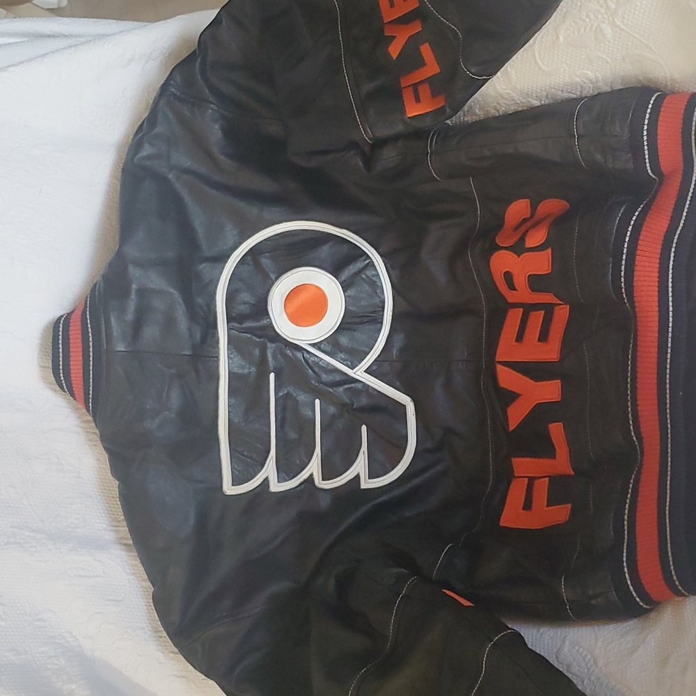 NHL OFFICIAL AUTHENTIC VINTAGE 100% GENUINE LEATHER G'lII FLYERS JACKET - Picture 10 of 13